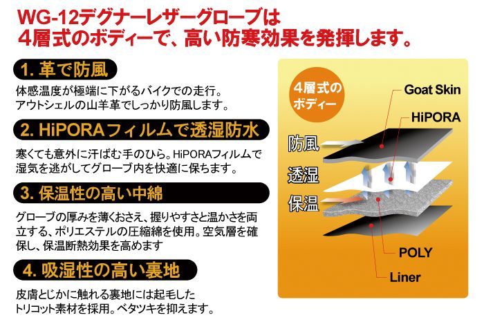 画像: 【営業日12時までのご注文で即日発送★送料無料・デグナーWEB正規代理店】デグナー(DEGNER)★ウィンターグローブ/WINTER GLOVE [WG-12]